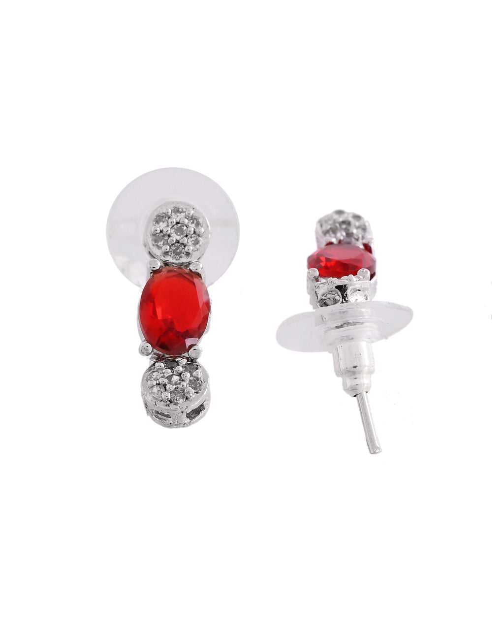 VOJ Silver Plated Red Stone Studded Necklace With Earrings, Ring And Bracelet Set | Grocsy