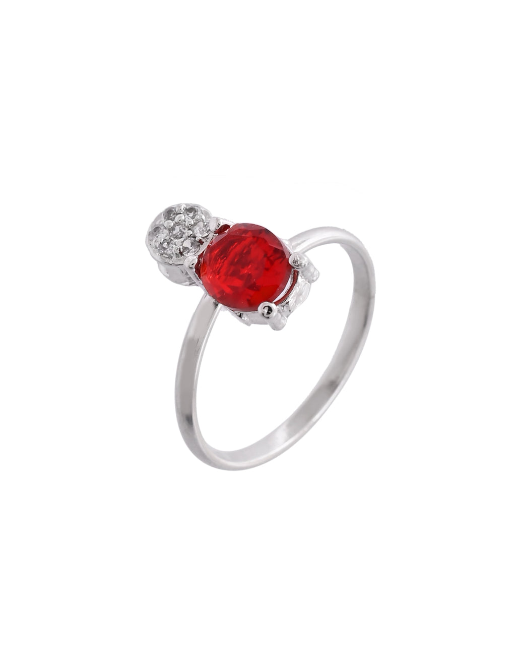 VOJ Silver Plated Red Stone Studded Necklace With Earrings, Ring And Bracelet Set | Grocsy