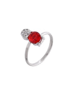 VOJ Silver Plated Red Stone Studded Necklace With Earrings, Ring And Bracelet Set | Grocsy