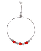 VOJ Silver Plated Red Stone Studded Necklace With Earrings, Ring And Bracelet Set | Grocsy