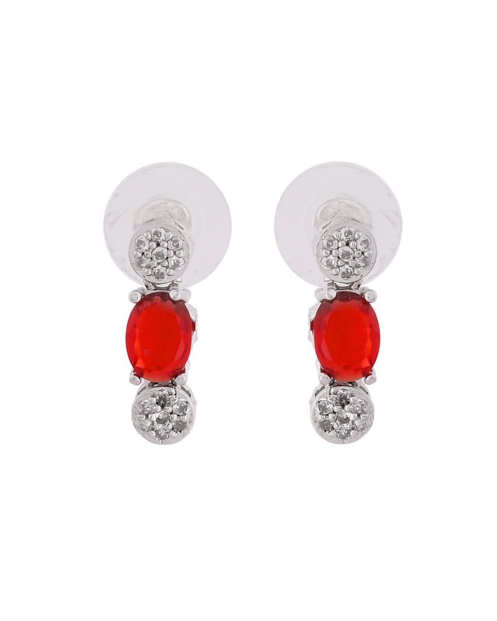 VOJ Silver Plated Red Stone Studded Necklace With Earrings, Ring And Bracelet Set | Grocsy