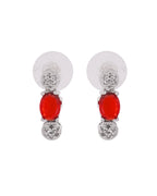 VOJ Silver Plated Red Stone Studded Necklace With Earrings, Ring And Bracelet Set | Grocsy