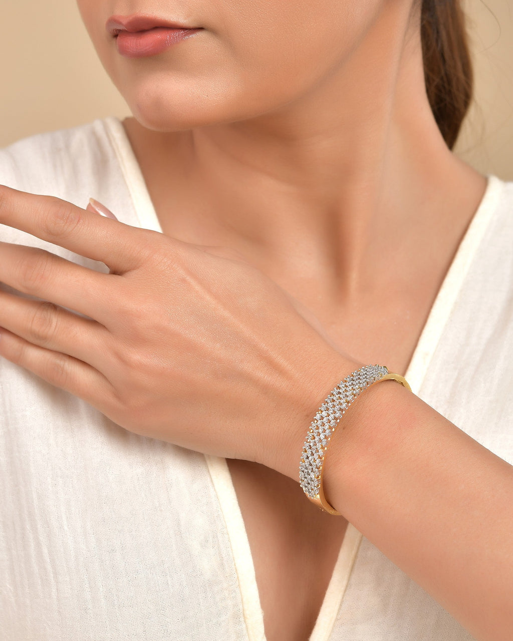 VOJ Women Gold Polished Cz Studded Kada Bracelet | Grocsy