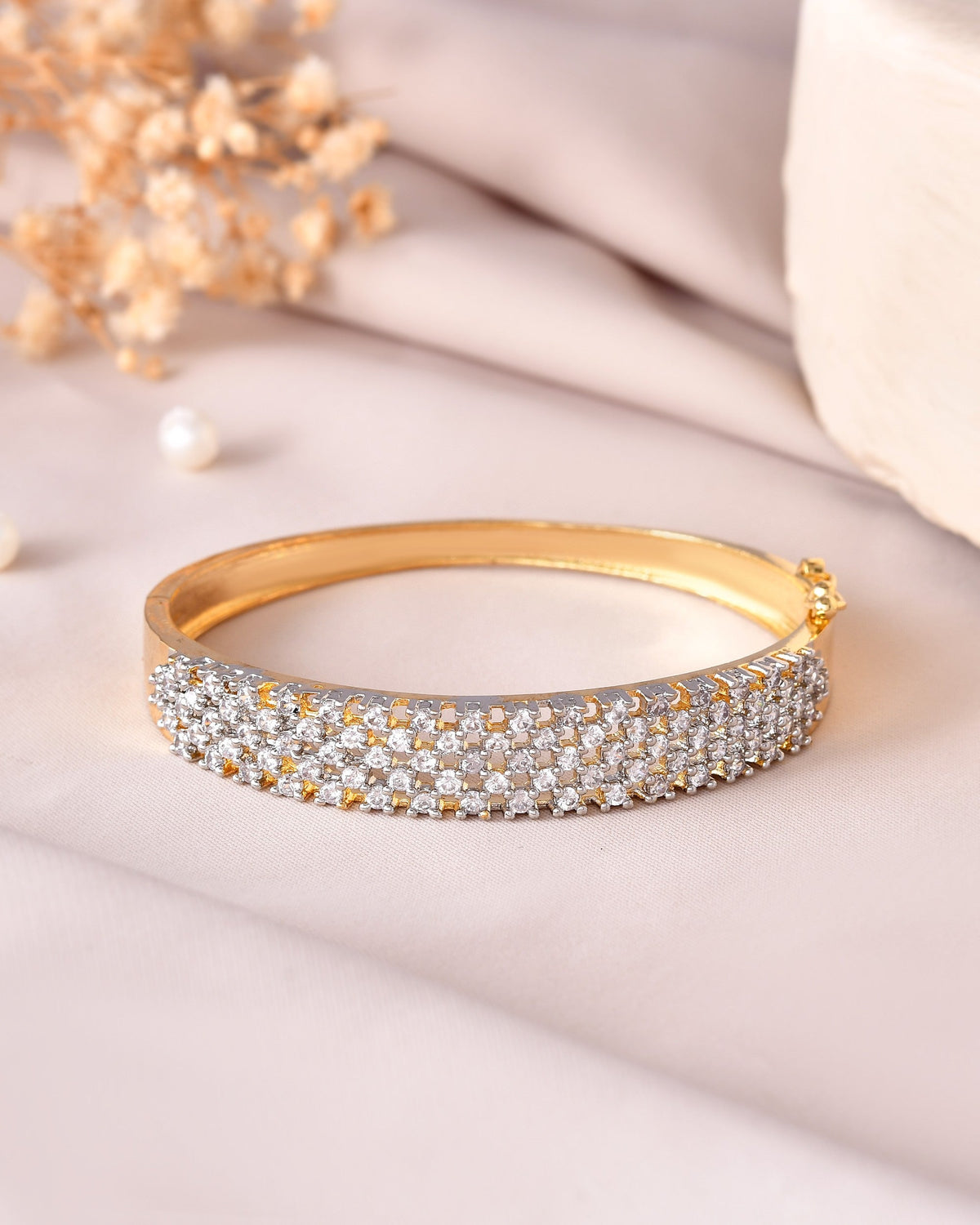 VOJ Women Gold Polished Cz Studded Kada Bracelet | Grocsy