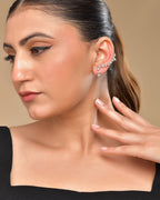 VOJ Silver Plated Cz Stone Studded Teardrop Shaped Ear Cuff Earrings | Grocsy