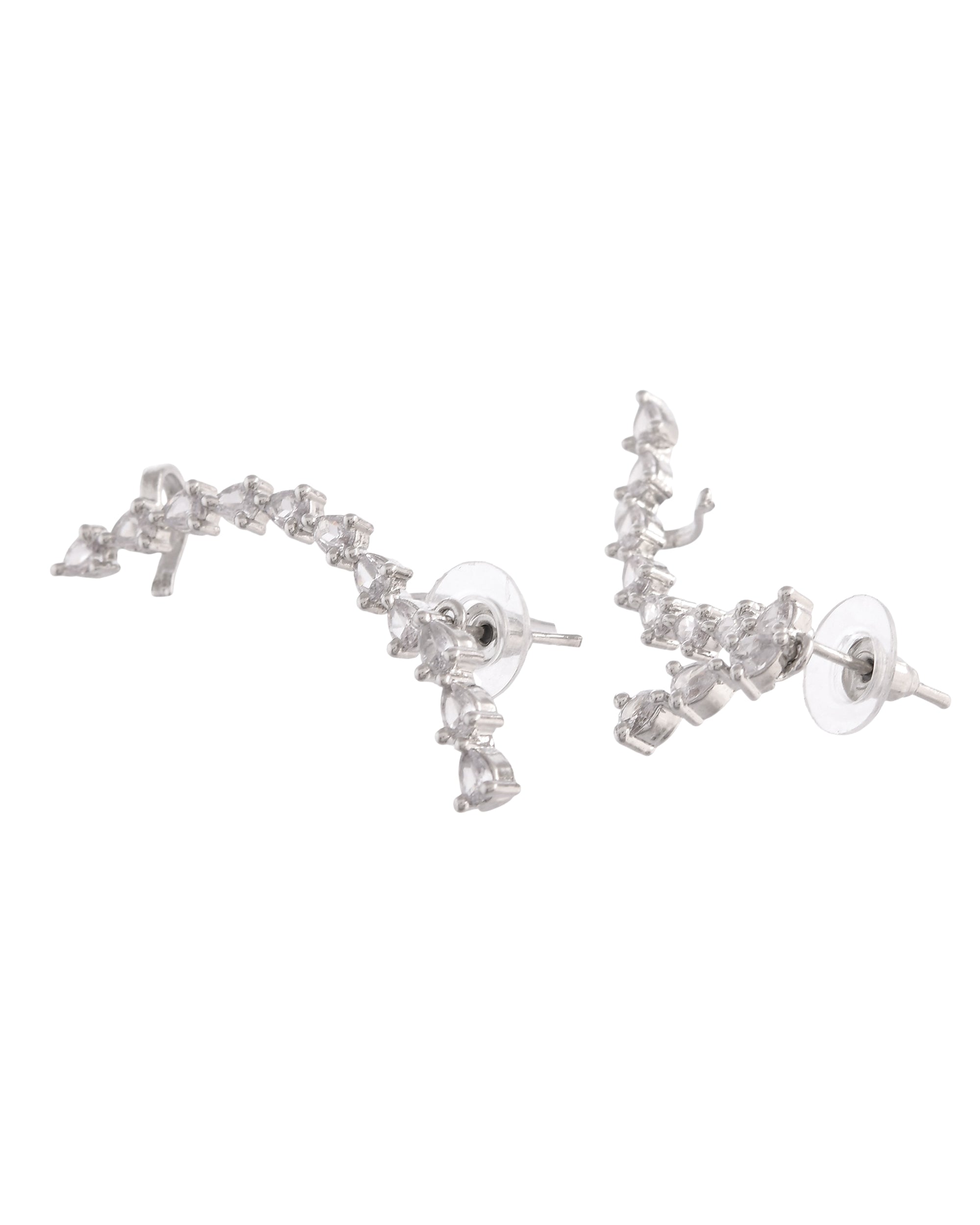 VOJ Silver Plated Cz Stone Studded Teardrop Shaped Ear Cuff Earrings | Grocsy