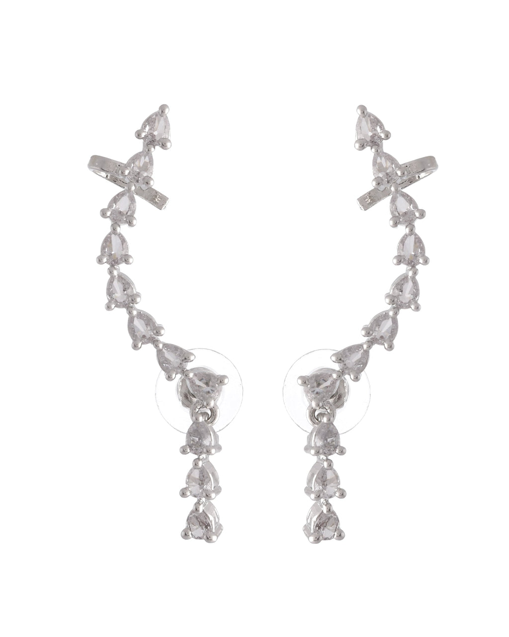 VOJ Silver Plated Cz Stone Studded Teardrop Shaped Ear Cuff Earrings | Grocsy