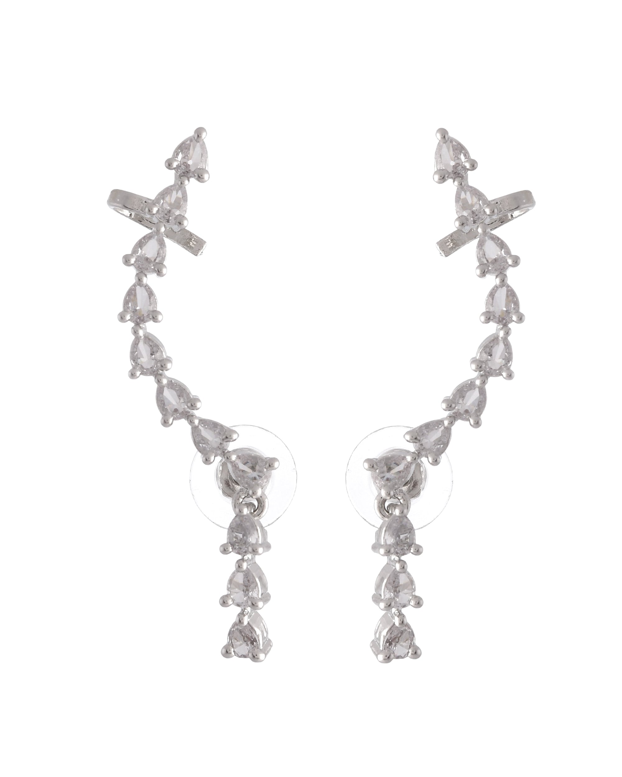 VOJ Silver Plated Cz Stone Studded Teardrop Shaped Ear Cuff Earrings | Grocsy