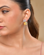 VOJ Gold Polished Small Coin & Stone Studded Studs Earrings | Grocsy