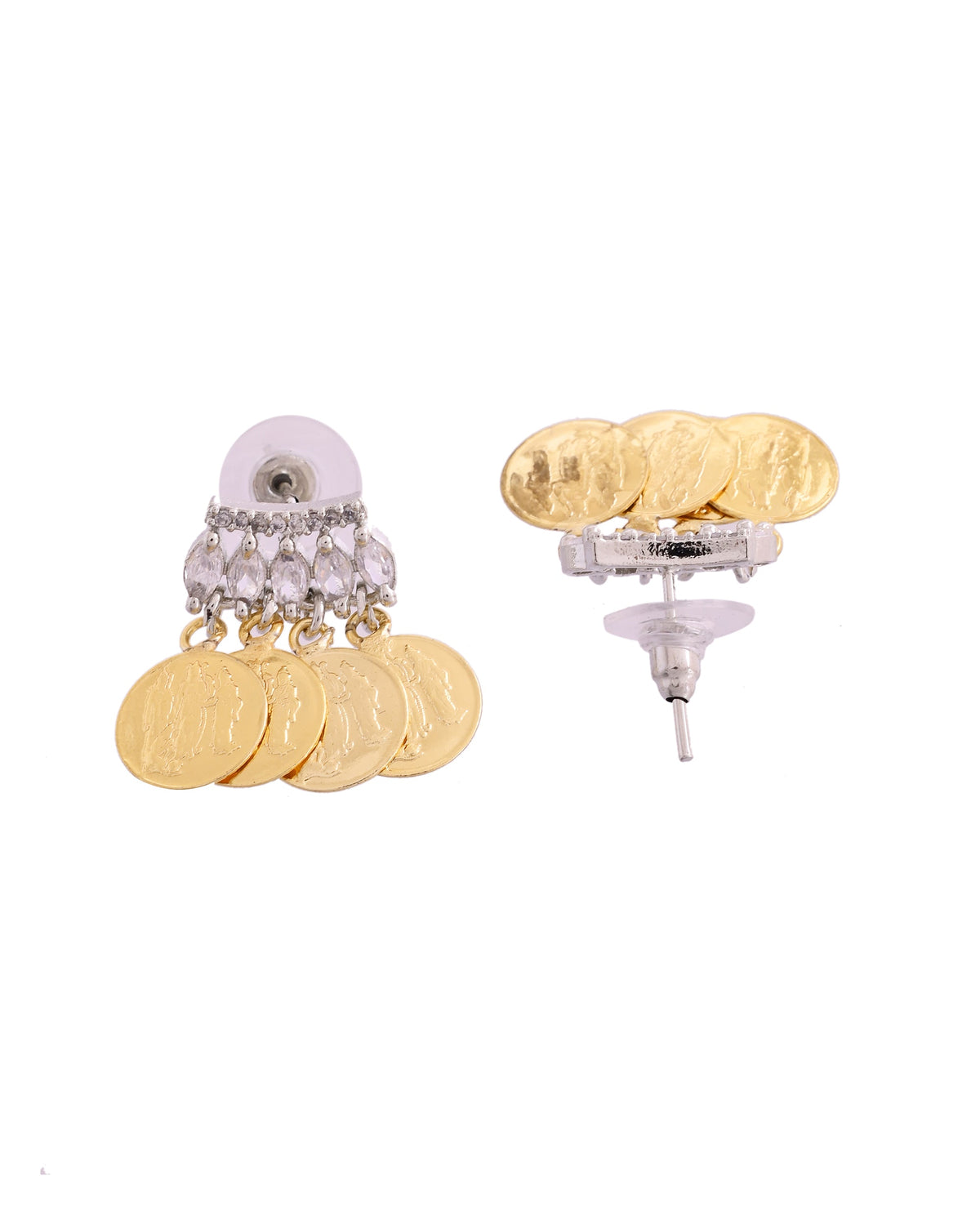 VOJ Gold Polished Small Coin & Stone Studded Studs Earrings | Grocsy