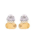 VOJ Gold Polished Small Coin & Stone Studded Studs Earrings | Grocsy