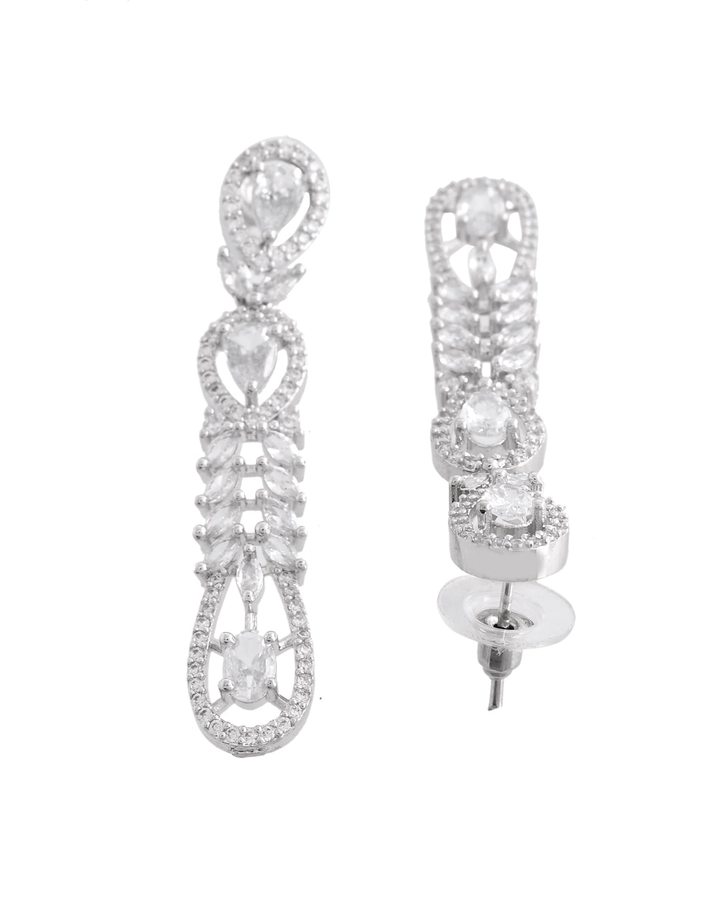 VOJ Silver Plated Ad Stone Studded Long Earrings | Grocsy