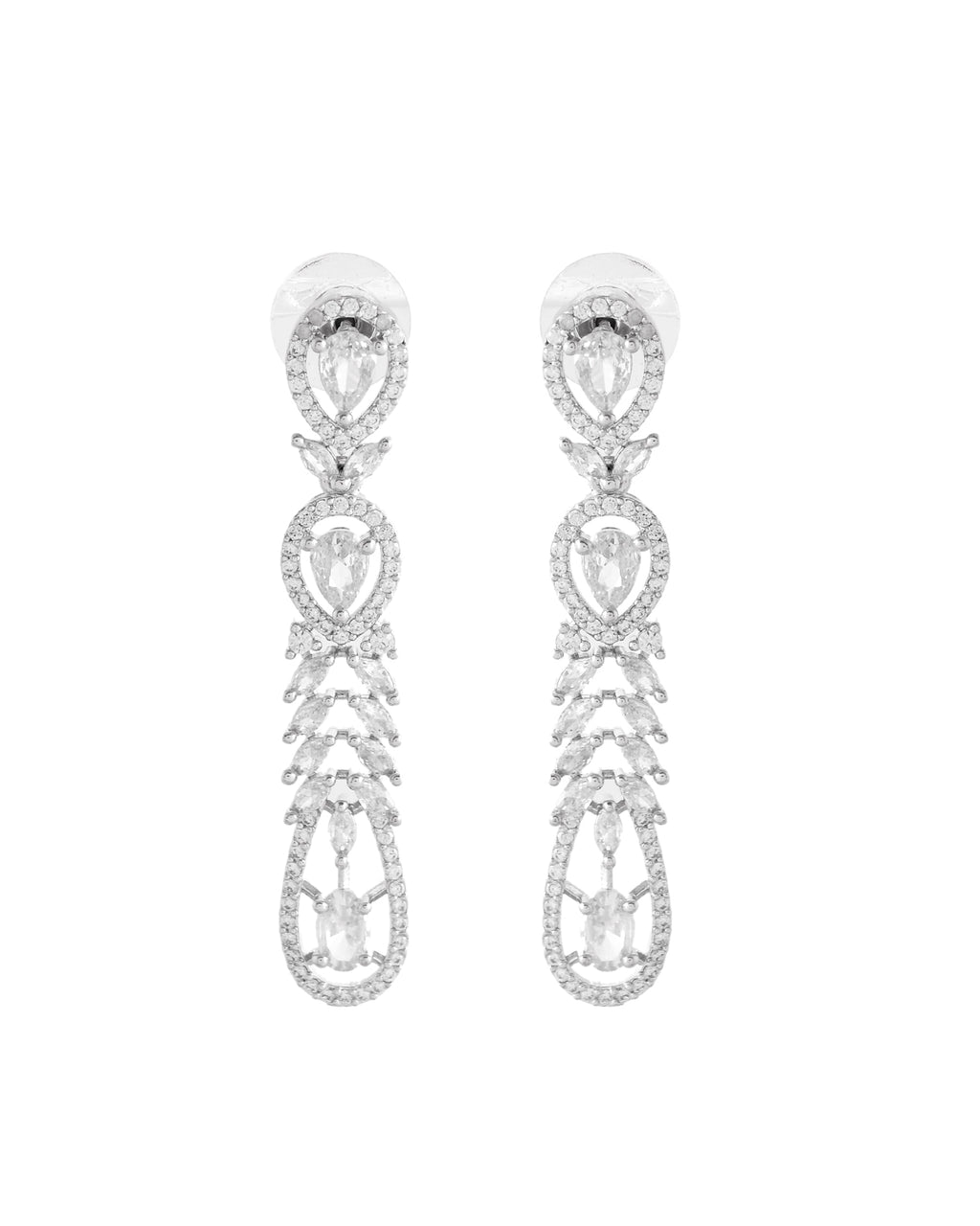 VOJ Silver Plated Ad Stone Studded Long Earrings | Grocsy