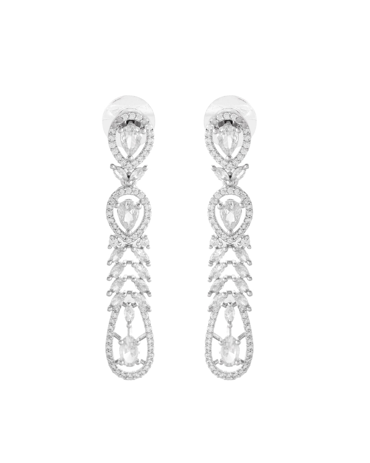 VOJ Silver Plated Ad Stone Studded Long Earrings | Grocsy