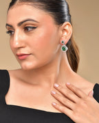 VOJ Silver Plated Green Stone Studded Teardrop Shaped Earrings | Grocsy