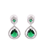VOJ Silver Plated Green Stone Studded Teardrop Shaped Earrings | Grocsy
