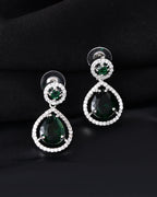 VOJ Silver Plated Green Stone Studded Teardrop Shaped Earrings | Grocsy