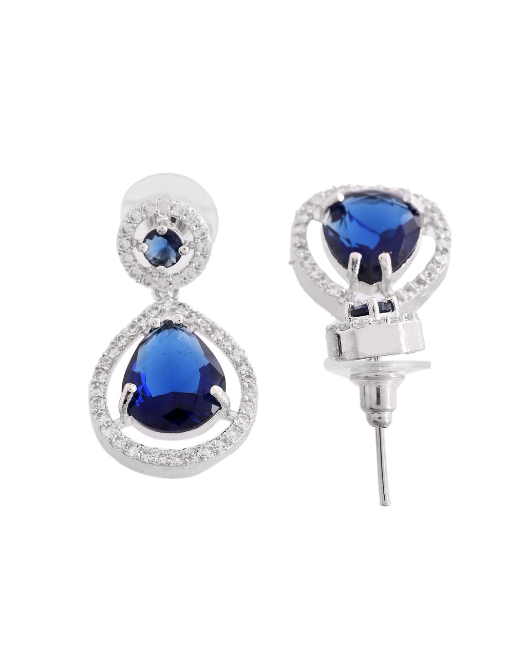 VOJ Silver Plated Blue Stone Studded Teardrop Shaped Earrings | Grocsy