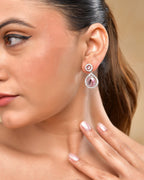 VOJ Silver Plated Baby Pink Stone Studded Teardrop Shaped Earrings | Grocsy