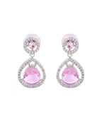 VOJ Silver Plated Baby Pink Stone Studded Teardrop Shaped Earrings | Grocsy