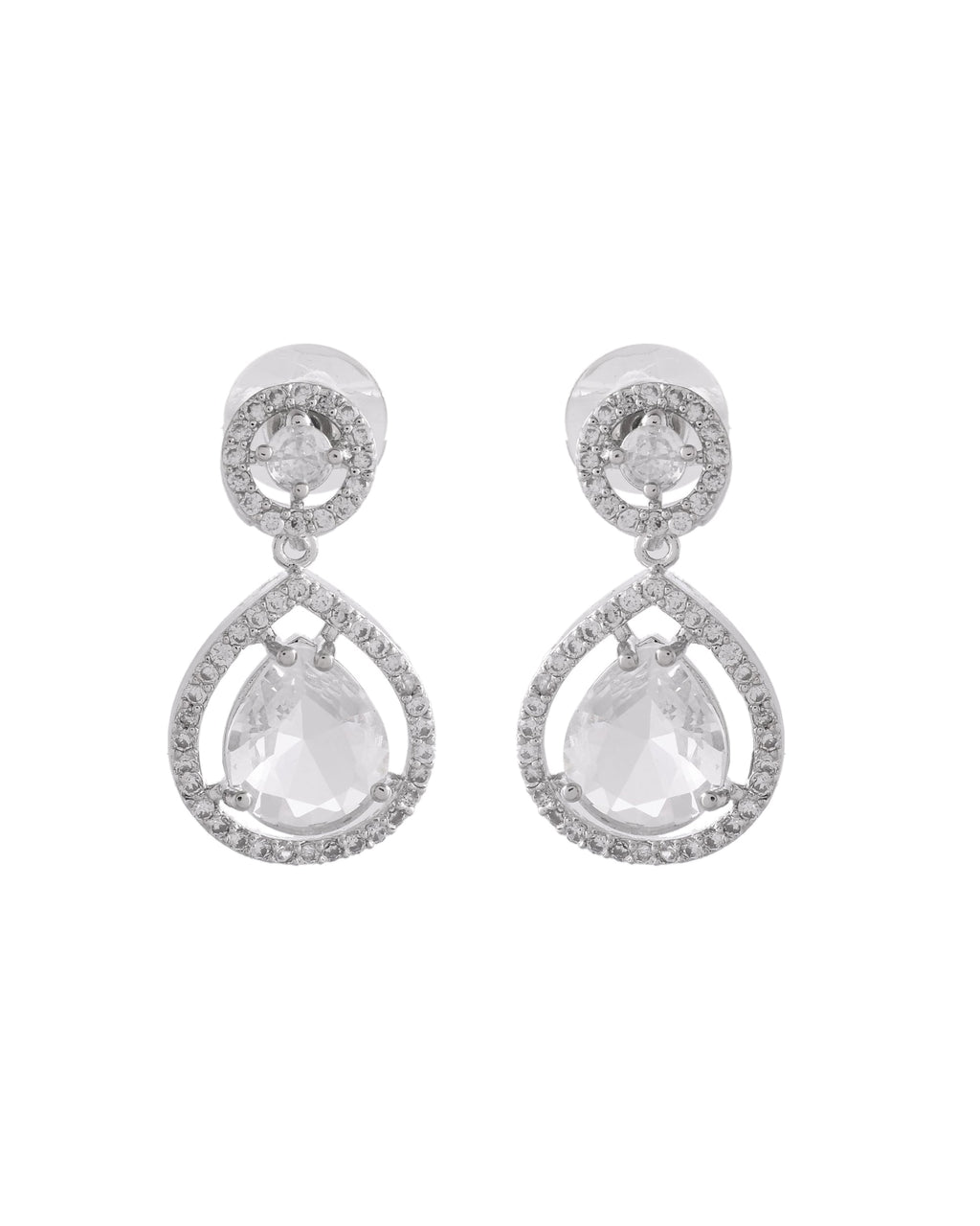 VOJ Silver Plated Stone Studded Teardrop Shaped Earrings | Grocsy
