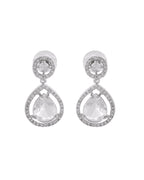 VOJ Silver Plated Stone Studded Teardrop Shaped Earrings | Grocsy