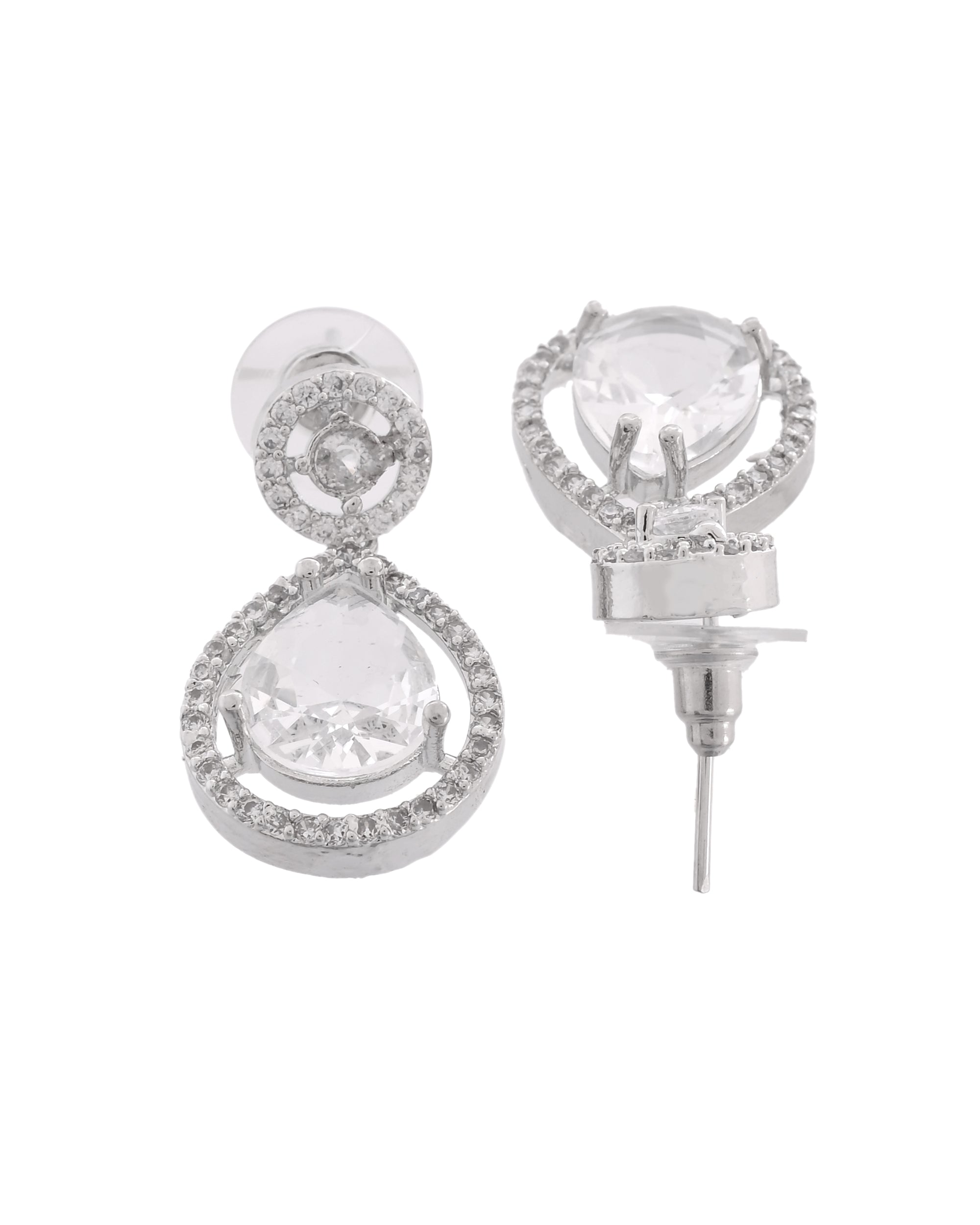 VOJ Silver Plated Stone Studded Teardrop Shaped Earrings | Grocsy