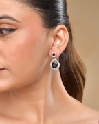VOJ Silver Plated Black Stone Studded Teardrop Shaped Earrings | Grocsy