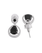 VOJ Silver Plated Black Stone Studded Teardrop Shaped Earrings | Grocsy