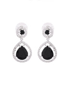 VOJ Silver Plated Black Stone Studded Teardrop Shaped Earrings | Grocsy
