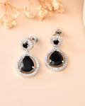VOJ Silver Plated Black Stone Studded Teardrop Shaped Earrings | Grocsy