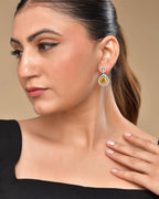 VOJ Silver Plated Yellow Stone Studded Teardrop Shaped Earrings | Grocsy