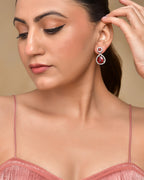 VOJ Silver Plated Red Stone Studded Teardrop Shaped Earrings | Grocsy