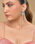VOJ Silver Plated Sea Green Stone Studded Teardrop Shaped Earrings | Grocsy