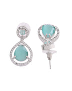 VOJ Silver Plated Sea Green Stone Studded Teardrop Shaped Earrings | Grocsy