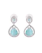 VOJ Silver Plated Sea Green Stone Studded Teardrop Shaped Earrings | Grocsy