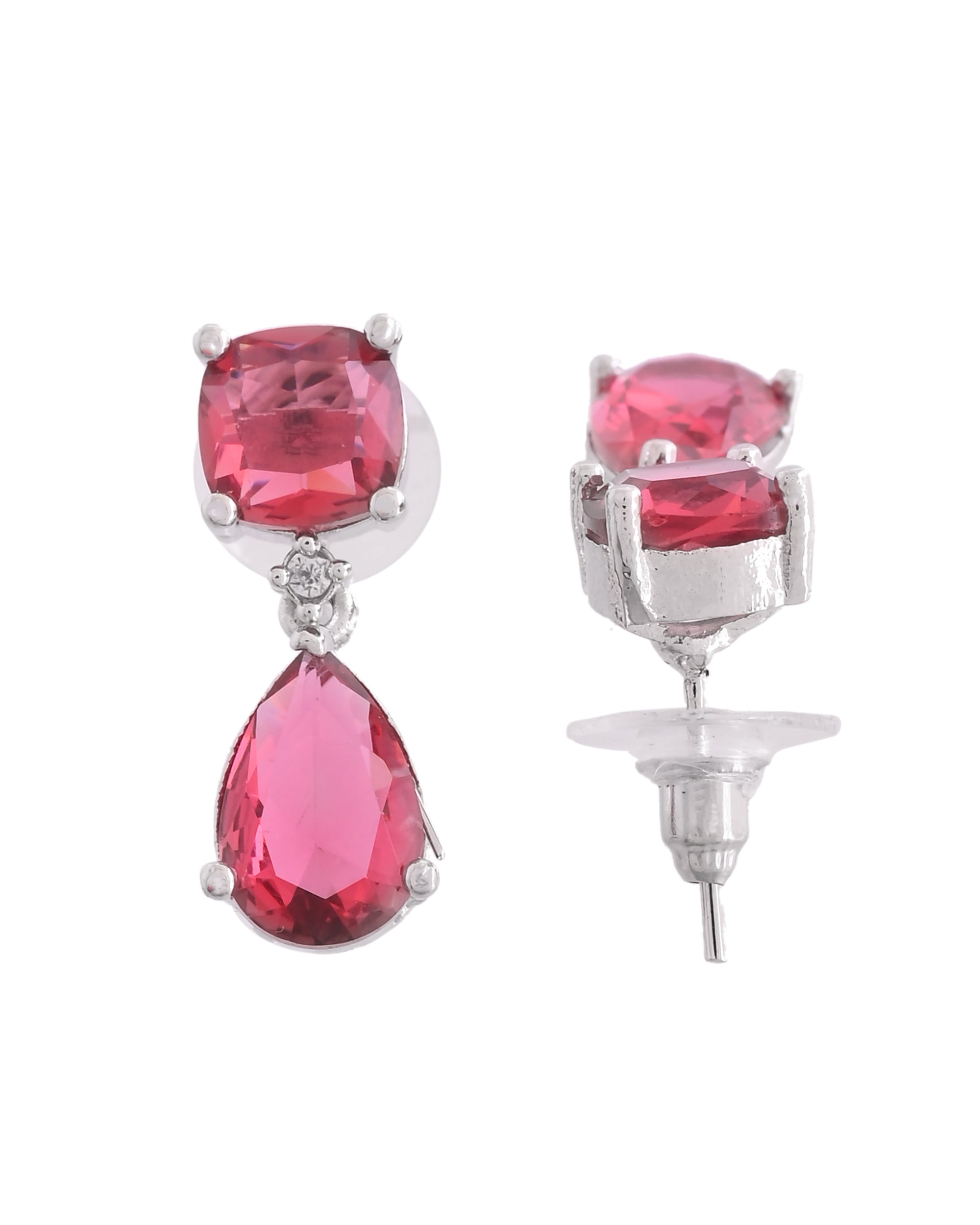 VOJ Silver Plated Red Stone Studded Studs Earrings | Grocsy