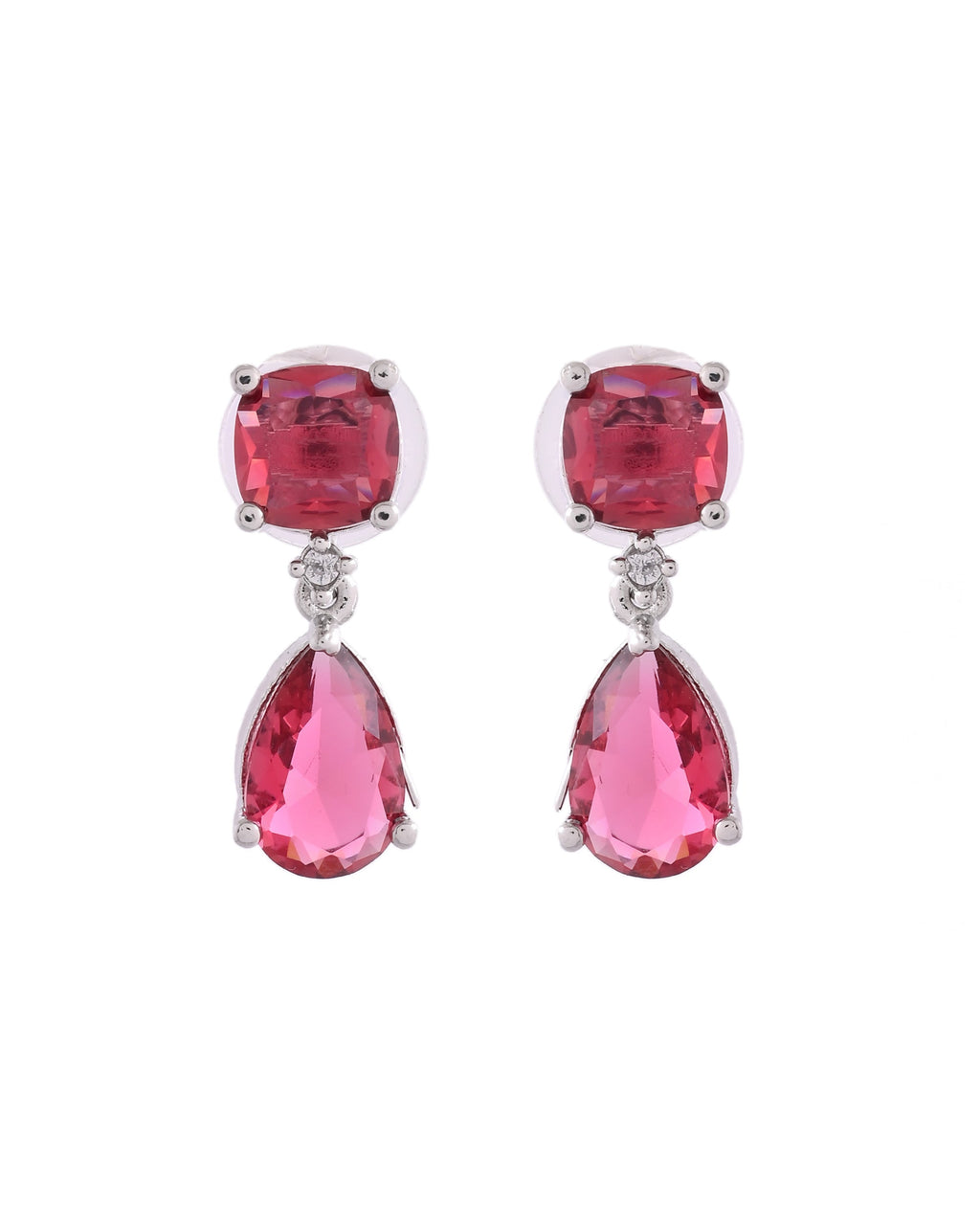 VOJ Silver Plated Red Stone Studded Studs Earrings | Grocsy