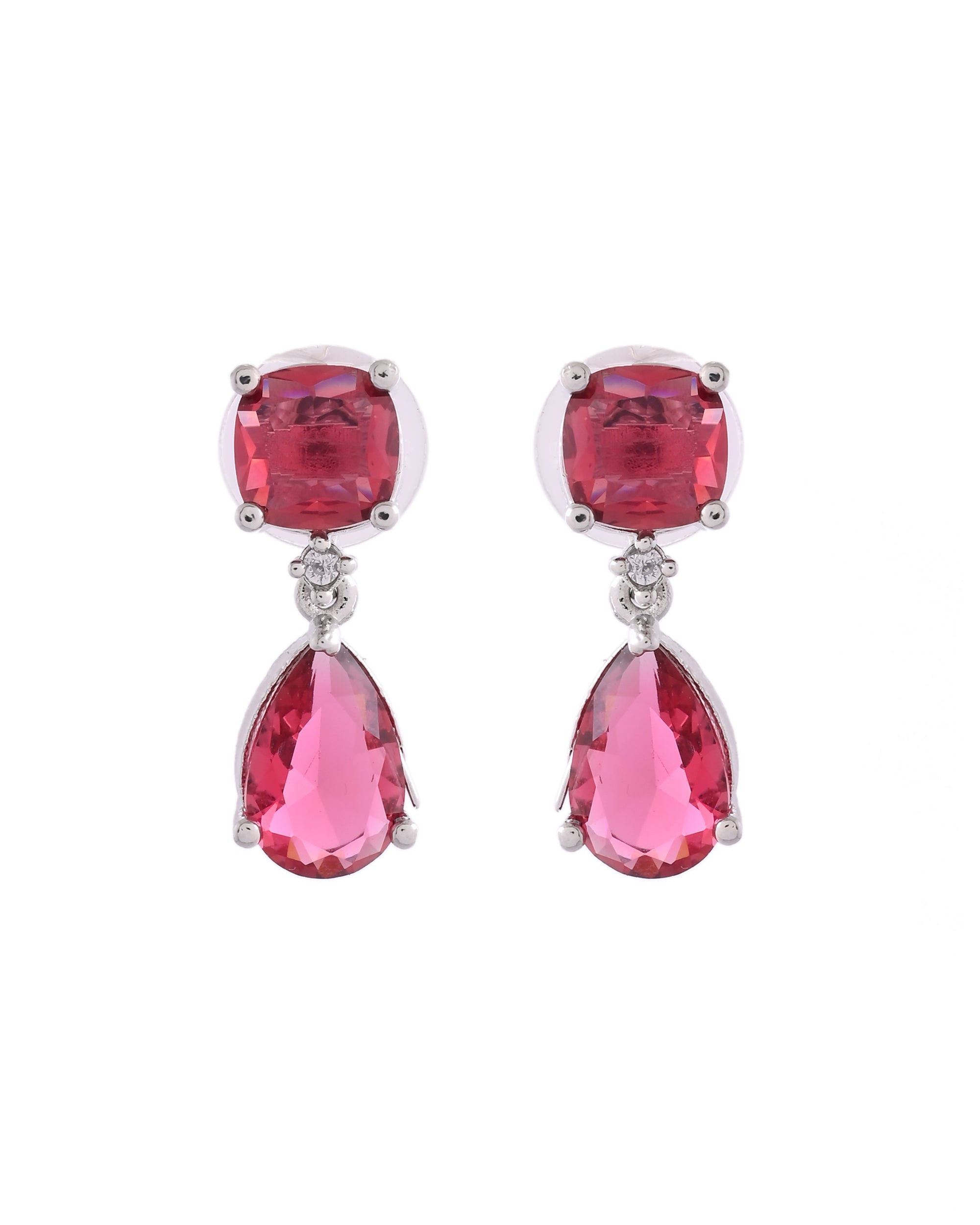 VOJ Silver Plated Red Stone Studded Studs Earrings | Grocsy