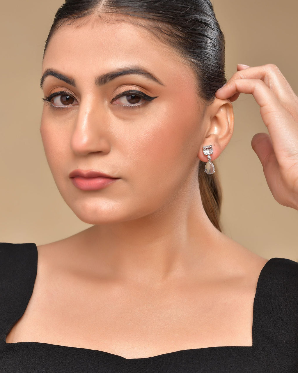 VOJ Silver Plated Stone Studded Studs Earrings | Grocsy