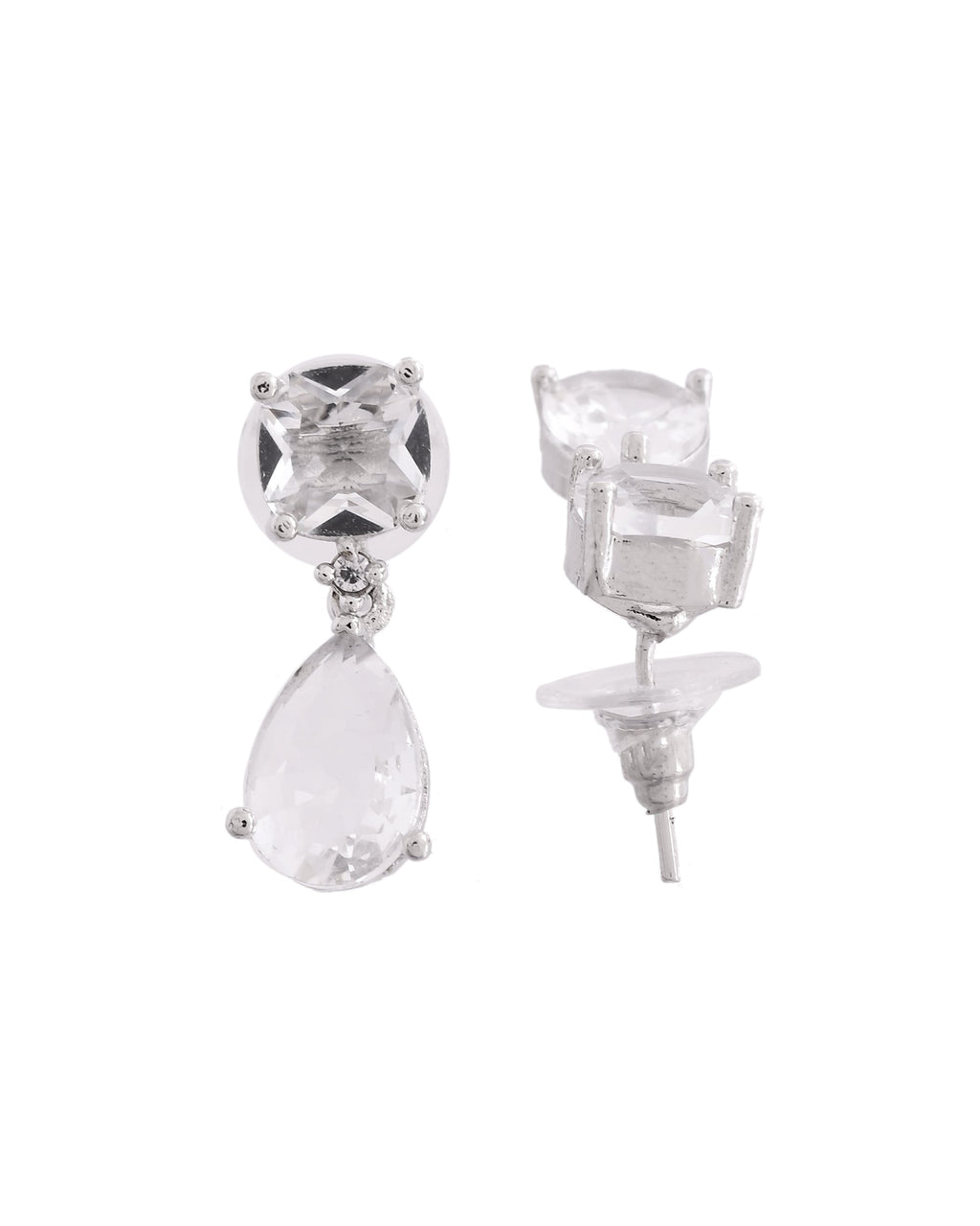VOJ Silver Plated Stone Studded Studs Earrings | Grocsy