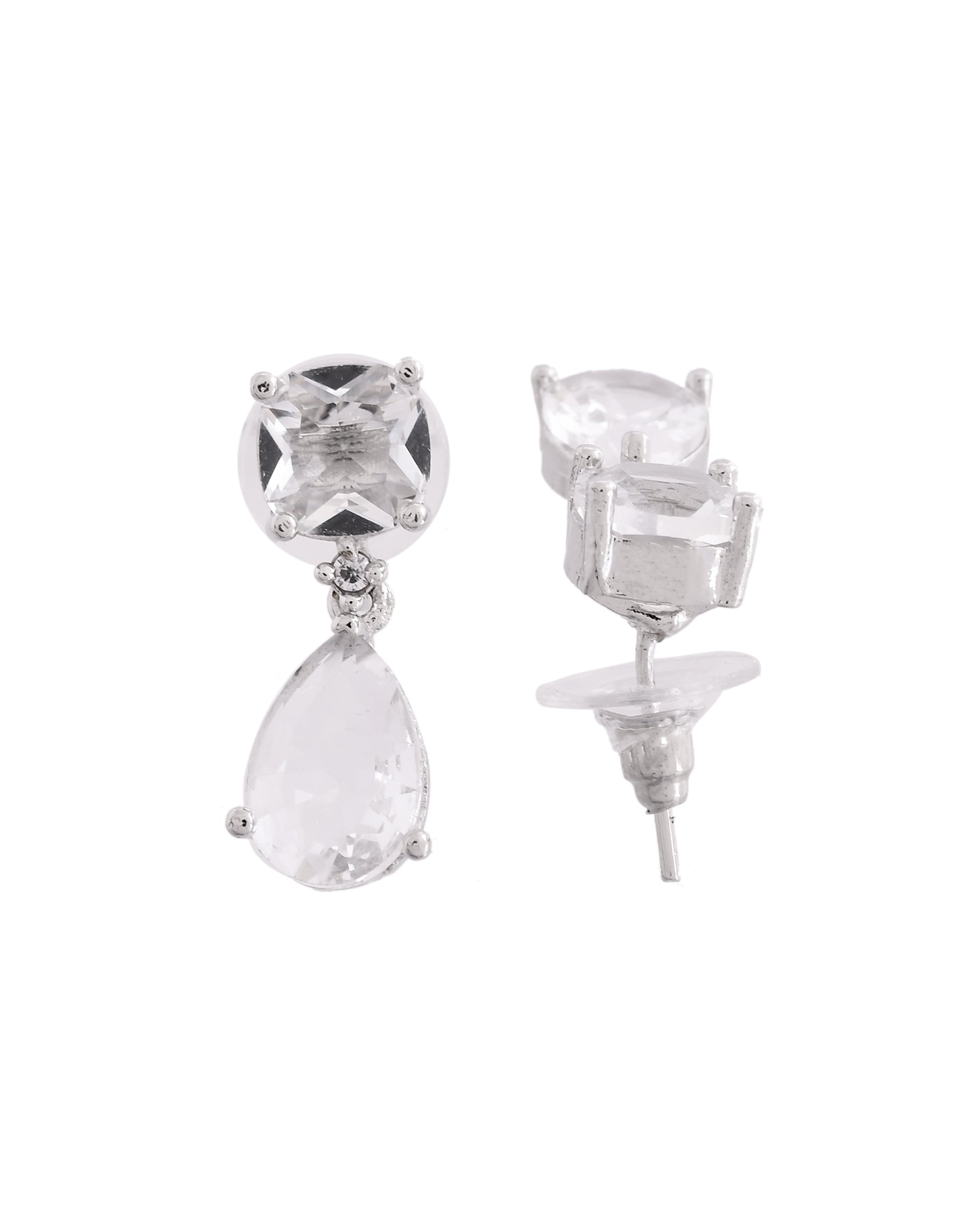 VOJ Silver Plated Stone Studded Studs Earrings | Grocsy