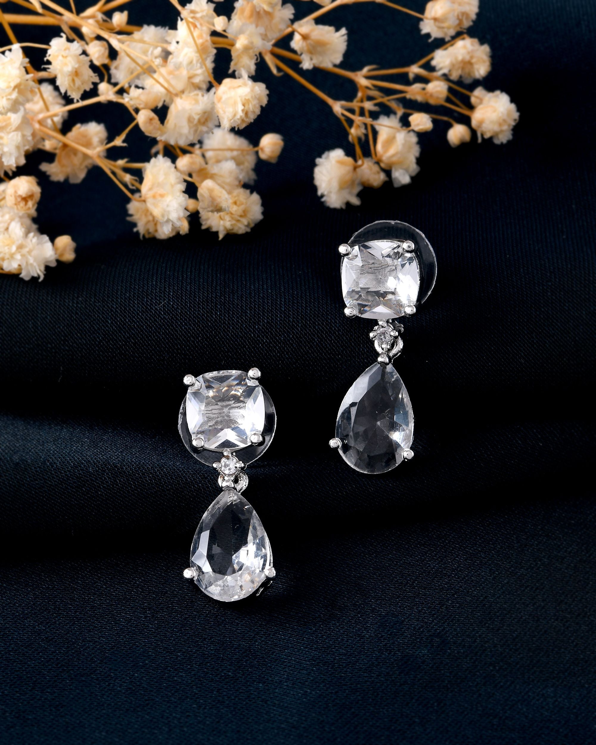 VOJ Silver Plated Stone Studded Studs Earrings | Grocsy