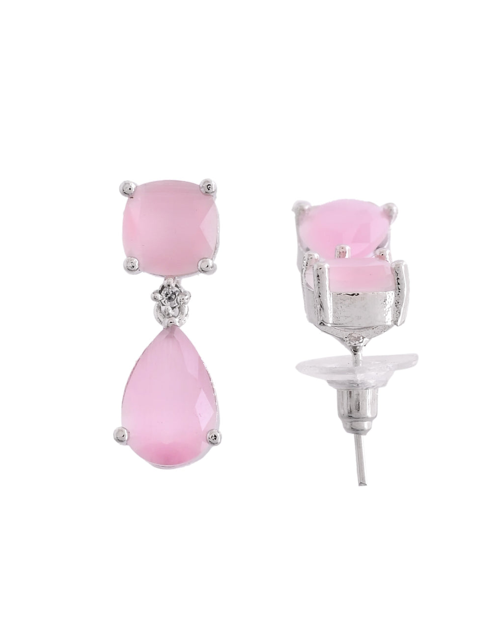VOJ Silver Plated Red Stone Studded Studs Earrings | Grocsy