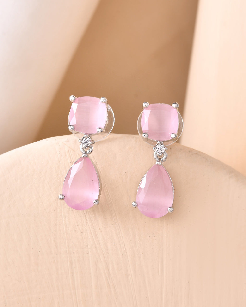 VOJ Silver Plated Red Stone Studded Studs Earrings | Grocsy