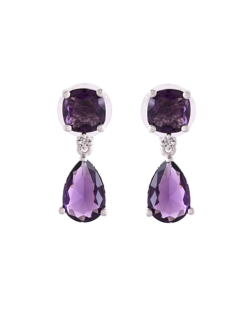 VOJ Silver Plated Purple Stone Studded Studs Earrings | Grocsy