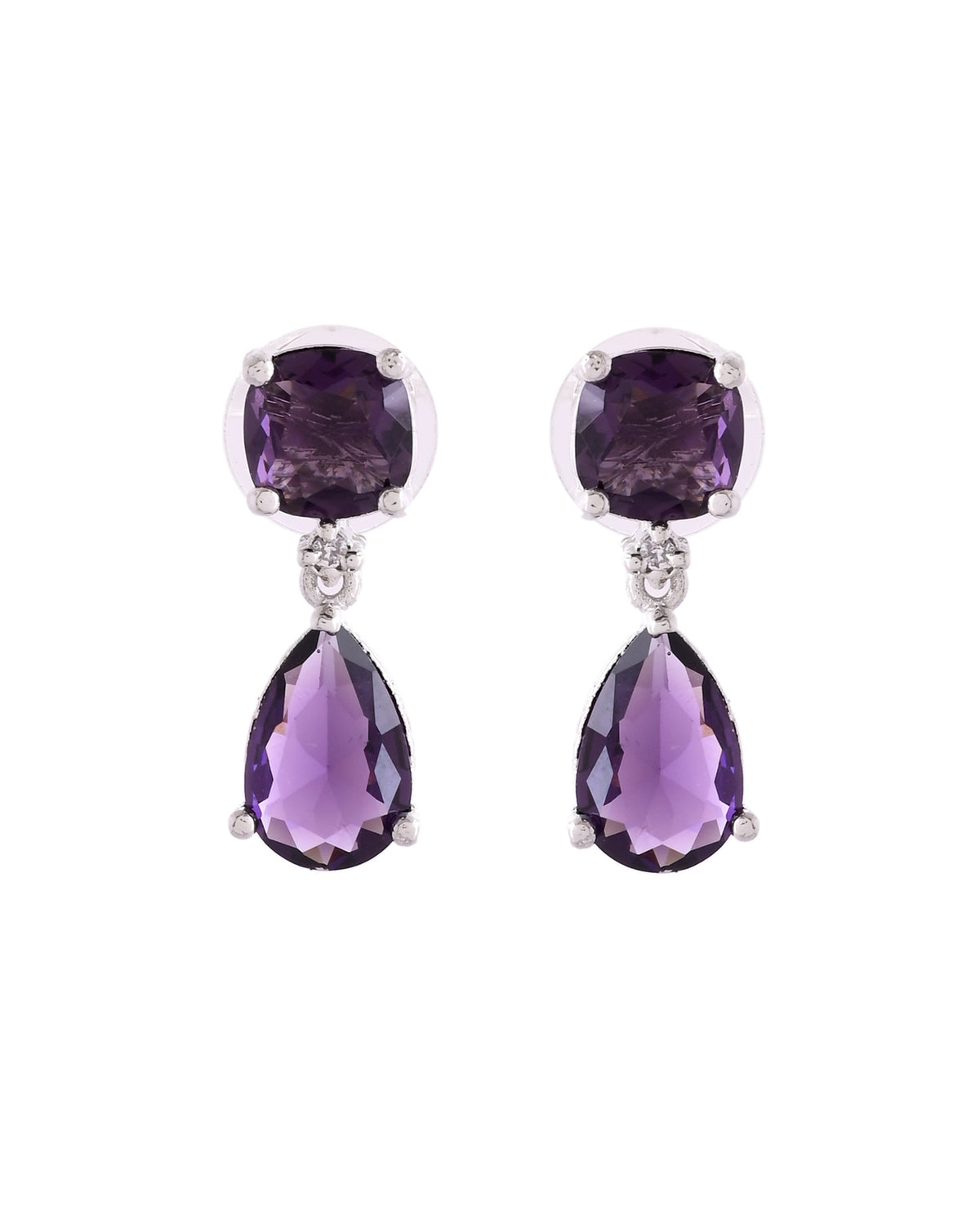 VOJ Silver Plated Purple Stone Studded Studs Earrings | Grocsy