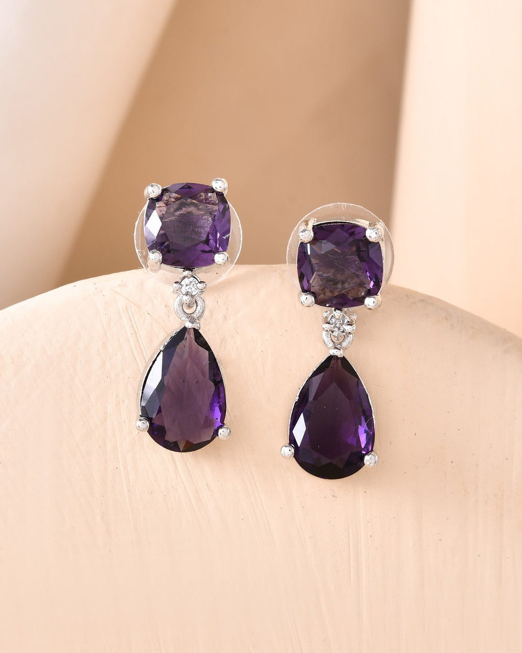 VOJ Silver Plated Purple Stone Studded Studs Earrings | Grocsy