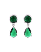 VOJ Silver Plated Green Stone Studded Studs Earrings | Grocsy