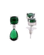 VOJ Silver Plated Green Stone Studded Studs Earrings | Grocsy